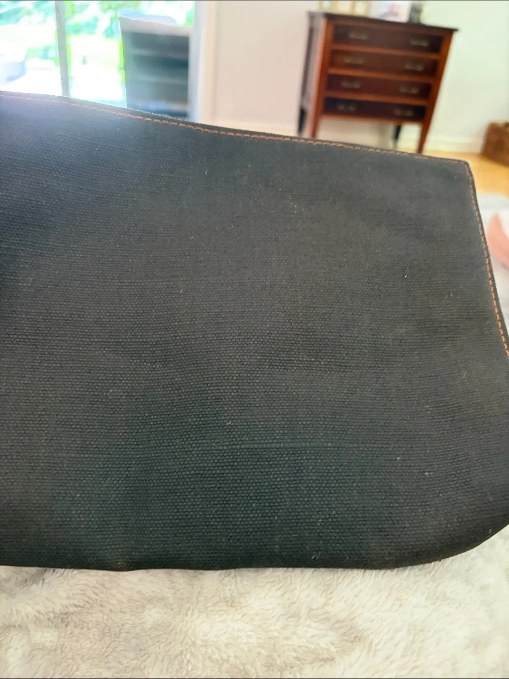 Yves Saint Laurent Brown Canvas Clutch with Leather Logo Patch